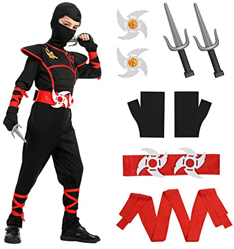 Aomig halloween, maskeraddräkt för barn, ninja-tillbehör, krigare, muskeldräkt för pojkar och flickor, lyxig rollspel outfit för halloween cosplay temafest (XL)