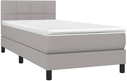vidaXL Boxspringbett mit Matratze LED Bettgestell Einzelbett Polsterbett Bett Hotelbett Lattenrost Bettrahmen Schlafzimmerbett Hellgrau 100x200cm Stoff