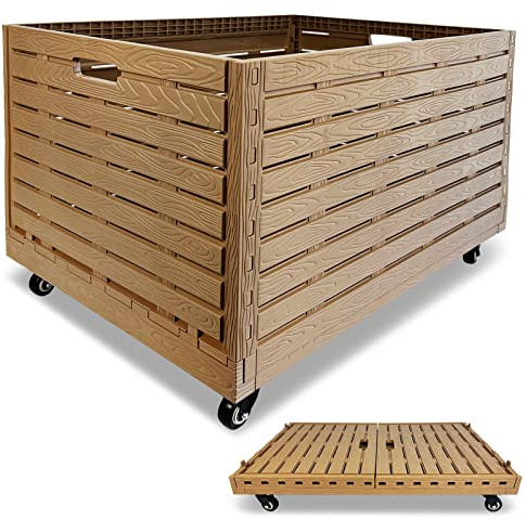 Collapsible Rolling Crate on Wheels, 440lbs Capacity Foldable Storage Bins Heavy Duty Plastic Furniture Moving Dolly Cart for Travel Shopping Luggage Office Use with Removable 360° Rotation Wheels