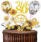 Personalised Happy 80th Birthday Cake Toppers,21 PCS Glittery Cake Topper for Man Women Gold Theme Birthday Party Decor,Gold Cake Decoration with Candles,Stars,Confetti Balloons and Paper Fans