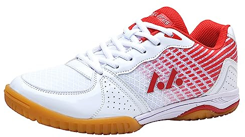 JiuQing Scarpe da Ping Pong da Uomo Pingpong Badminton Sneakers Scarpe da Allenamento per Interni Traspiranti con Fondo Morbido,Rosso,43 EU