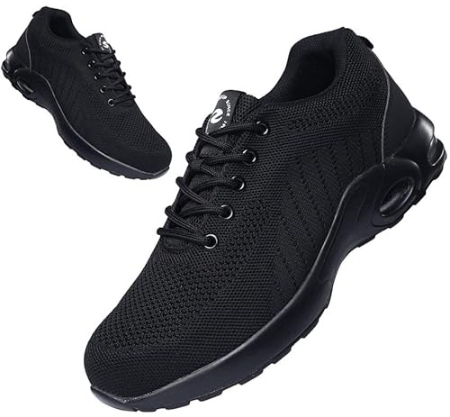ziitop Chaussures de sécurité Homme Femme Basket de Securite Baskets Chantiers Embout Acier Respirant Chaussures de Travail Légère Anti-Perforation Tout Noir 38 EU