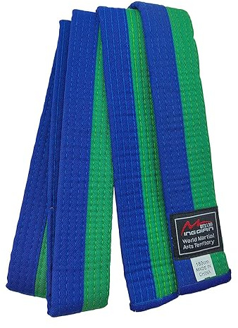 MingQian Taekwondo bälte, karate, Judo, Aikido kampsporttillbehör, färgklass: Vit, gul, grön, blå, röd, svart, midjebredd 4 cm, längd 200 cm-320 cm (240 cm, grönblå)