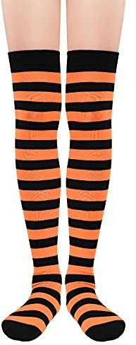 Century Star Overknees Strümpfe Damen Regenbogen Socken Damen Baumwolle Lange Gestreifte Socken Ringelsocken Kniestrümpfe Orange Schwarz