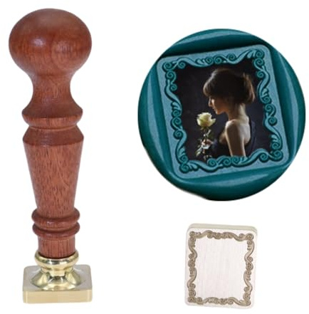 Atopbb 3D Wachs Siegel Stempel mit Geprägtem Rahmen Relief Carving, Holzgriff für Hochzeitseinladungen und Brief (F06)