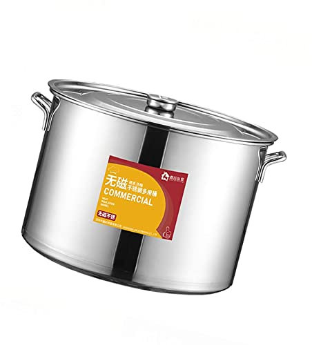 Commercial/Domestic 304 Stainless Steel Stock Pot with Lid, 13-40L Capacity - Ideal for Gas Stove/Induction Cooker - Catering-Grade Soup Pot