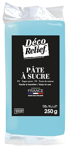 Déco Relief - Pâte à Sucre Bleue Ciel 250 g - Pâte à Sucre Professionnelle pour Gâteaux, Pâtisserie - Coloris Bleu Ciel - Fabriquée en France