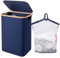 Woodluv Large Collapsible Foldable Laundry Hamper Basket with Lid & Removable Liner, Tall Laundry Hamper with Lid for Dirty Cloth Toys Towels - Navy Blue