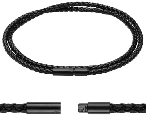 Luxeu Collana Cuoio, 2mm Collana in Pelle Intrecciata, Catena di Cuoio, Pelle Catenina Nero, con Chiusura, con Portagioie e Sacchetto in PVC, per Ciondoli, Braccialetti (Lunga 50cm)