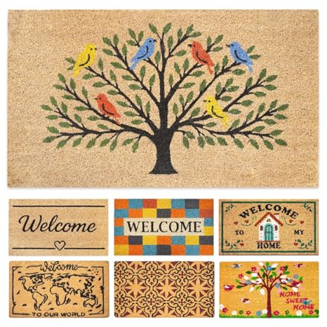 LUA VIKA Felpudo Entrada casa Originales - Árbol de pájaros - 40x70 cm - Alfombra Entrada casa Exterior e Interior - Felpudo Coco - Resistente y Antideslizante