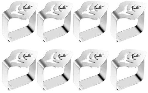 Harewtwy 8 Piezas Clip de Mantel de Acero Inoxidable Plateado Clip de FijacióN de Mesa en Forma de Hoja Creativa Estante de Mantel Antideslizante Engrosado