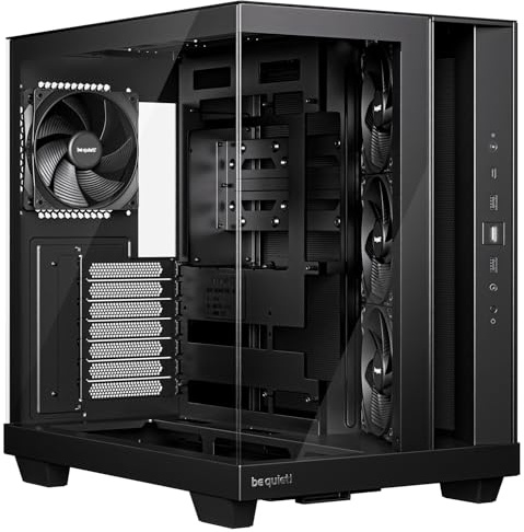 be quiet! Light Base 500 Black PC Case completamente in vetro frontale e finestra laterale, vetrina, design a doppia camera, 4 ventole PWM Pure Wings 3, no RGB, design connessione posteriore