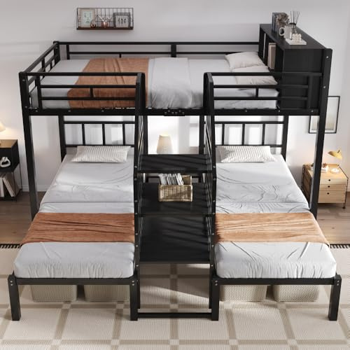 Lit superposé enfant,lit superposé 3 places 90 x 200 et 140 x 200 cm,lit mezzanine 3 places,lit enfants avec barriere,échelle confortable avec mains courantes,lit supérieur avec espace récipient