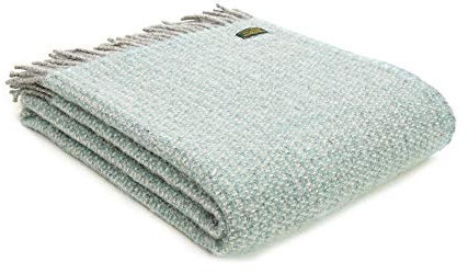Tweedmill Textiles 100% Pure Wool Blanket Illusion Throw Design in Spearmint and Grey| Made in UK Warm & Soft Natural Wool Throw