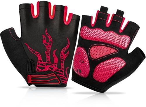 BTNEEU Gants Cyclisme Demi-Doigts Gants Velo Gel Anti-Choc Anti-Dérapage, Respirant Gant Demi Doigt Mitaines Velo Homme, Gants VTT Gel Été de Fitness Sport Escalade pour Homme et Femme (Rouge, S)