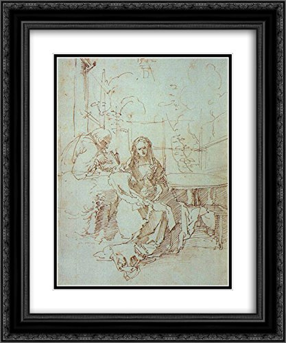 Theholy Family In A Trellis 20x24 Black Ornate Frame and Double Matted Museum Art Print by Albrecht Durer
