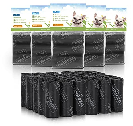 Nobleza – Borsa per escrementi per cani biodegradabili per escrementi di cani. 1080 sacchetti per escrementi canini, 72 rotoli, colore nero.