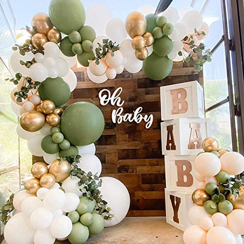 Ballon Girlande Grün, Avocado Grün Gold Luftballons Geburtstag, Luftballon Girlande Grün mit Aprikose Weiss Gold Ballons Sage Green Ballons Set für Baby Shower, Babyparty, Brautparty, Geburtstag Deko