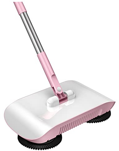 Carpet Sweeper Manual Hand Push Sweeper 3 in 1 Sweeping Mop Crumb Sweeper Vacuum Cleaner Home Cleaning Tool for Sweeping Mopping Pink