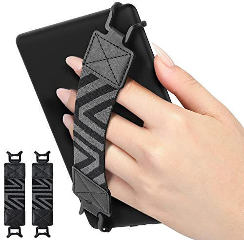 MoKo Handschlaufe für 6-8 Kindle eReaders Fire Tablet - Kindle/Kobo/Voyaga/Lenovo/Sony E-Book Tablet, Hochelastisches Vielseitiges Halteband Tablet Fingerhalterung Griff Halter 2 Stück, Schwarz