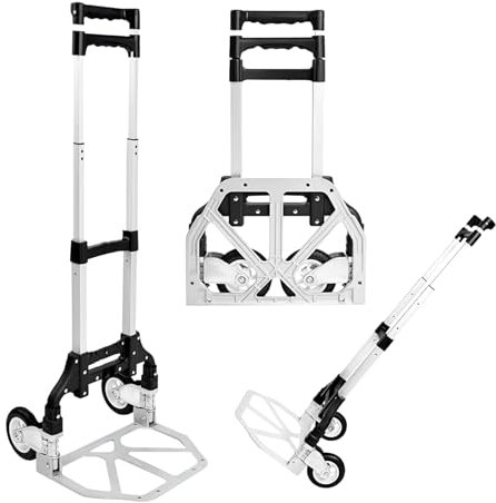Carretilla de Mano Portátil Plegable con Ruedas para Transportar Materiales de Aluminio Compacto y Fácil Transporte 100x40cm-Plegada: 63x39cm - Sube Escaleras Fácil Carro Ligero Equipaje (608-NEGRO)