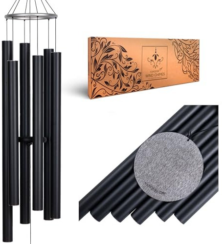 Extra großes Windspiel für den Außenbereich, tiefer Ton, 147 cm, für den Außenbereich, tiefes Klangspiel, Windspiel, Gedenk-Windspiel, Beileidsgeschenk, Heimdekoration (schwarz)