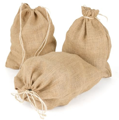 La Cordeline 3 sacchetti in tela di iuta 36 x 30 cm con cordino, borsa per la conservazione delle patate, borsa raccolta, noci