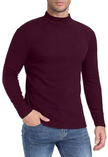 MLANM Men's Mock Turtleneck Jumper Undershirt Lightweight Pullover Sweaters Long Sleeved Neck Pullover Winter Sweater Slim Fit Pullover Mens Tops, Purplish Red M