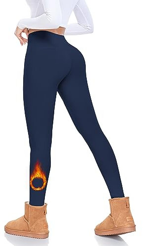 MOREFEEL Thermo Leggings Damen Winter Outdoor mit Fleece Gefütterte Leggings Damen Hohe Taille Yoga Fitness Training Sport Leggings (Dunkelblau,S-M)
