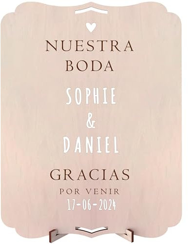 nagu® Boda. Pancarta Personalizada De Madera 30x22 cm Poster Personalizado Con Letras, Números Adhesivos - Photocall Boda - Con Pie de Soporte y Orificio Para Colgar Cartel Personalizado Decoración