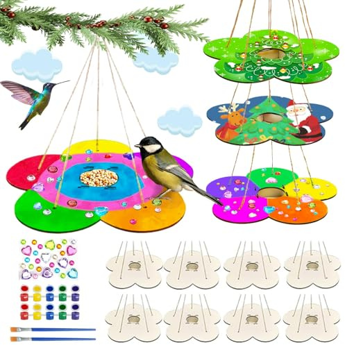 AluAbi 12 Pack Bird Feeder Craft Kits for Kids Ages 3-5 4-8 8-12, DIY Unfinished Wooden Art Painting Kits, Outdoor Bulk Toys for Easter, Christmas, Party Favors