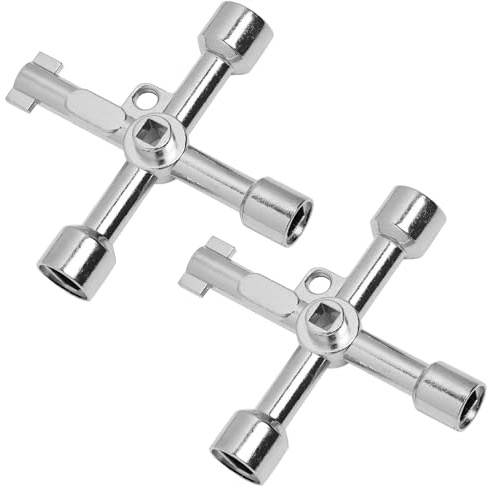 Lot de 2 clés multifonctionnelles à 4 voies en alliage de zinc, universelles pour armoires électriques, gaz, eau et ascenseurs, outil durable et résistant, argent