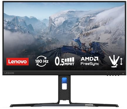 Lenovo Legion R24e Monitor Gaming 24 FHD (1920x1080), IPS, 0.5ms, 180Hz, Regolabile, AMD FreeSync, Porte HDMI 2.1 (Console Mode) e DP, Cavo HDMI incluso - Raven Black