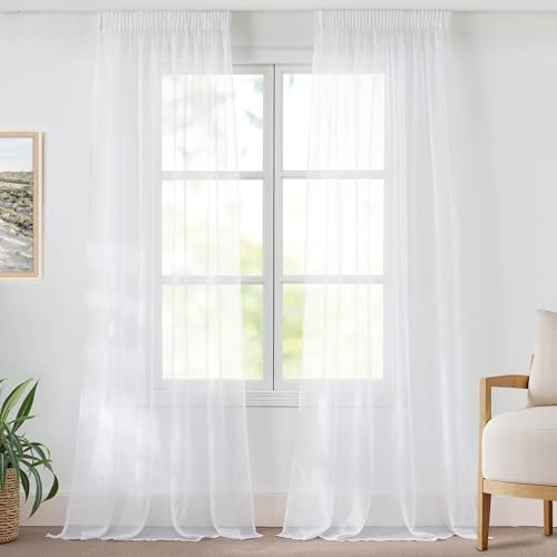 PONY DANCE Cortinas Salon Modernas 2 Piezas para Rieles con Ganchos, Visillos Blancos Translucidas 2 Piezas para Dormitorio Puerta Comedor,140x245cm