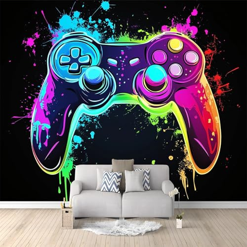 WHUOEUCO Papel Pintado Efecto 3D Controlador De Juego De Grafiti Colorido 250x175 cm Fotomurales Papel Tapiz Tejido No Tejido, Moderno Murales Decoración para Dormitorio Salón Habitación de Niño