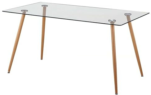 Miroytengo Mesa de Comedor Kler para Comedor Estilo Moderno en Color Roble Sonoma con Cristal y Metal, Medidas 140x75x80 cm