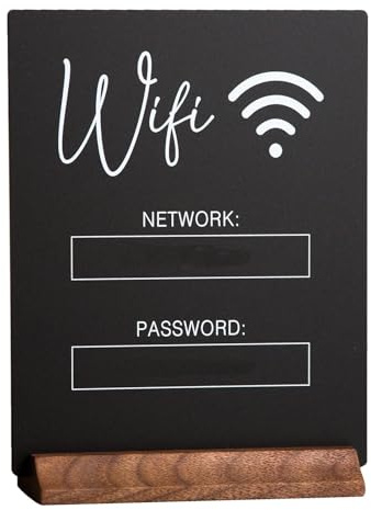 Signe de mot de passe WiFi - Signalétique WiFi avec socle en bois pour hôtel - Panneau WiFi autoportant pour le bureau, la maison, les affaires, la vente au détail, la table, le comptoir, le bureau