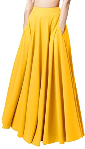 2025 - Falda plisada para mujer, holgada, casual, larga, lisa, con cintura elástica, amarillo, M