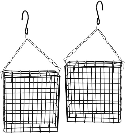 Milisten Mangeoire à Oiseaux en Métal Noir à Suspendre Extérieure 2pcs avec Cage Carrée en Fil de Fer Grosse Capacité pour Perroquets et Oiseaux en Observation