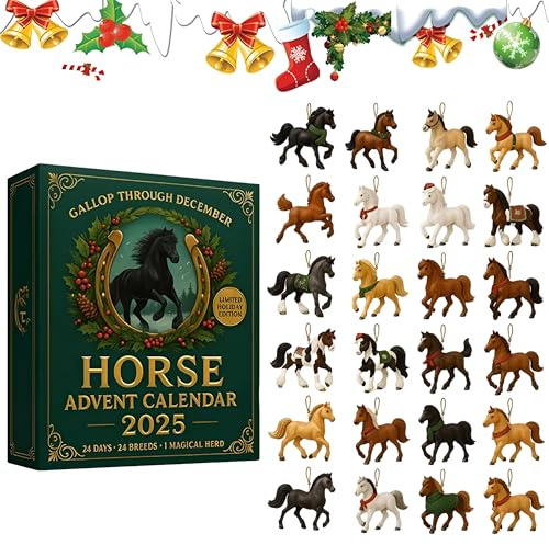 MissFox Pferde Adventskalender 2025 für Kinder & Erwachsene | 24 Tage Überraschungen mit 2D Acryl Anhängern | Weihnachtskalender mit niedlichen Deko-Ornamenten, Geschenkidee für Familie & Freunde