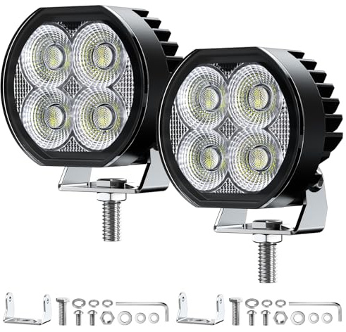 Fxlpower 2x Fari da Lavoro LED 12V 24V, 32W 2100LM Super Luminosi Fari Supplementari Auto, IP67 Impermeabile Faro Retromarcia Trattore, 6500K Luce Diffusa per Camion, ATV, SUV, Barca & Mezzi Agricoli
