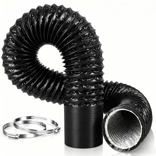 Abluftschlauch 150mm 5m PVC Alu Flexrohr – 4Lagig Flexibel Hitzebeständig mit 2 Edelstahl-Schlauchschellen für Klimaanlage,Abluftventilator,Trockner,Dunstabzugshaube