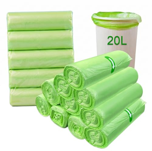 200 bolsas de basura orgánicas de 20 l, bolsas de basura de 50 x 60 cm, hechas de base de grosor PSM y polietileno, resistentes al desgarro e impermeables para cocina, oficina, salón