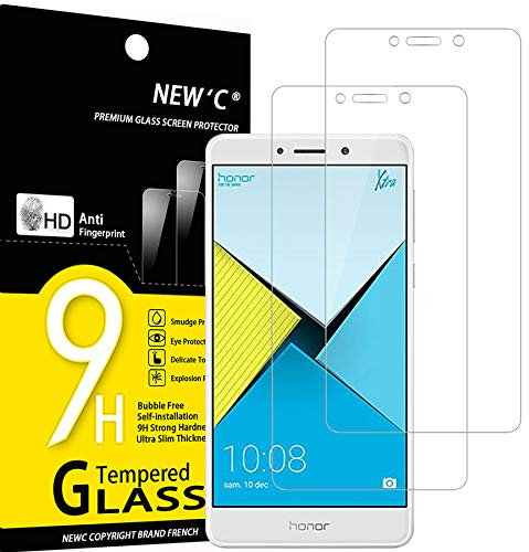 NEW'C 2 Piezas, Protector Pantalla para Huawei Honor 6X, Cristal templado Antiarañazos, Antihuellas, Sin Burbujas, Dureza 9H, 0.33 mm Ultra Transparente, Ultra Resistente