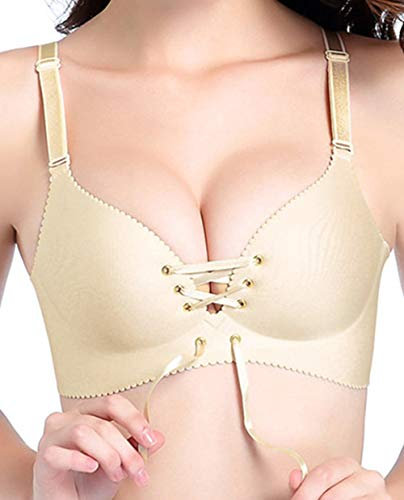 Aivtalk Women's Wireless Push Up Bra Add Two Cups Bra Sexy Padded Drawstring Bras - Beige - 30A