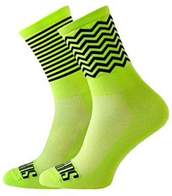 Soporte de calcetines de ciclismo para hombre, tecnología transpirable de fibra antideslizante, unisex, divertidos patrones de ciclista, color Zig Zag Lima, tamaño 8-9 UK / 42-44 EU