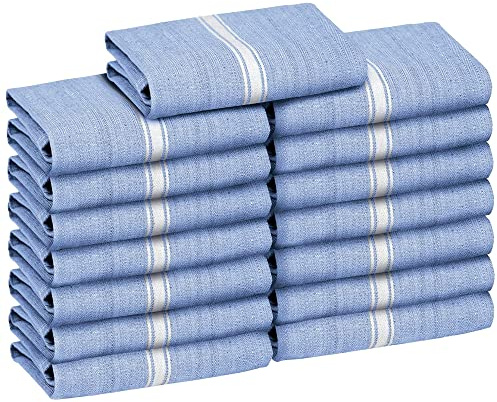 Zeppoli Classic Kitchen Towels - 15 Pack 100% Natural Cotton Towel Set, Reusable Wash Cloths, Absorbent Dish Towels, Machine Washable Hand Towels, Kitchen Essentials - 14” by 25” - Blue Base