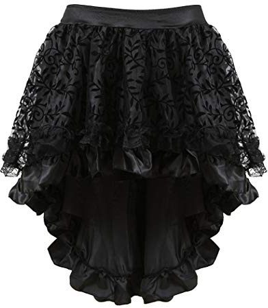Grebrafan Steampunk Jupe Femme Gothic Asymétrique Dentelle (EUR(32-34) S, Noir)