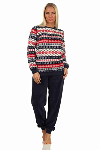 NORMANN-Wäschefabrik Damen Schlafanzug Pyjama Langarm im Norwegerlook aus Coralfleece - 202 201 267 959, Farbe:rot, Größe:40/42