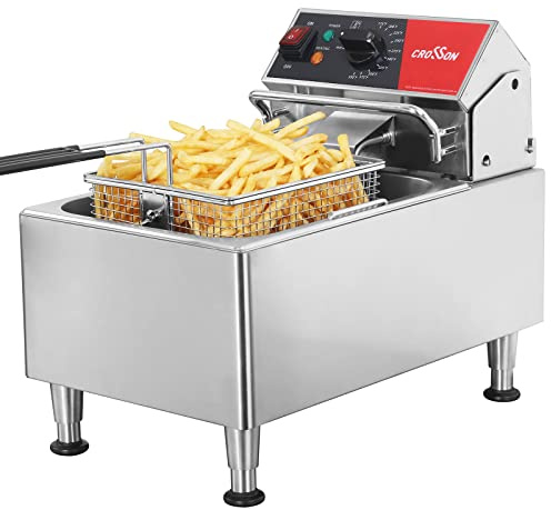 CROSSON ETL Listed 13Lbs Electric Deep Fryer Countertop with Easy-assembling Solid Basket,Removeable Oil Container for Restaurant Home Use-120V,1800W Commercial Deep Fryer